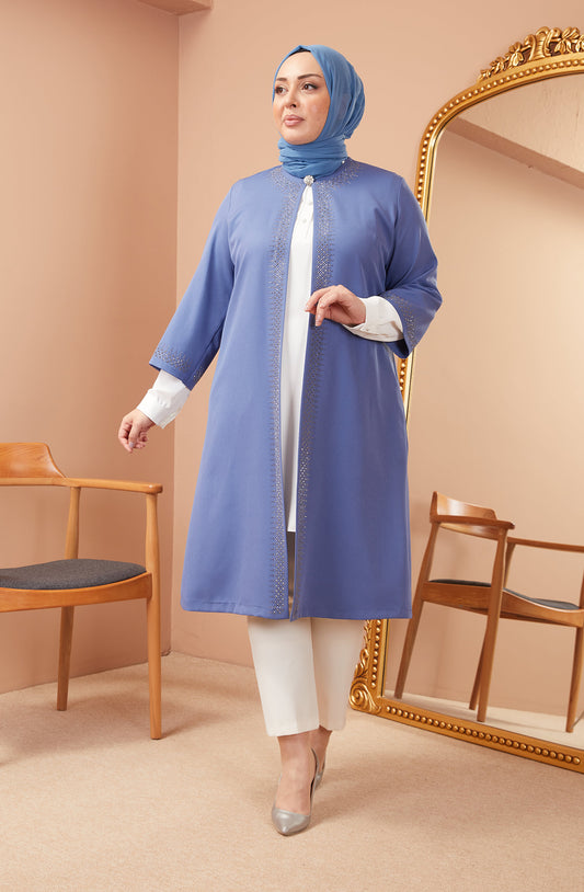 Robe en mousseline grande taille avec pierres bordeaux | 8013-2-7