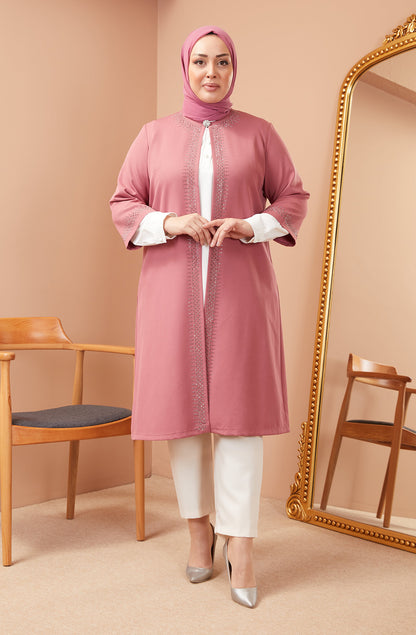 Robe en mousseline grande taille avec pierres bordeaux | 8013-2-7