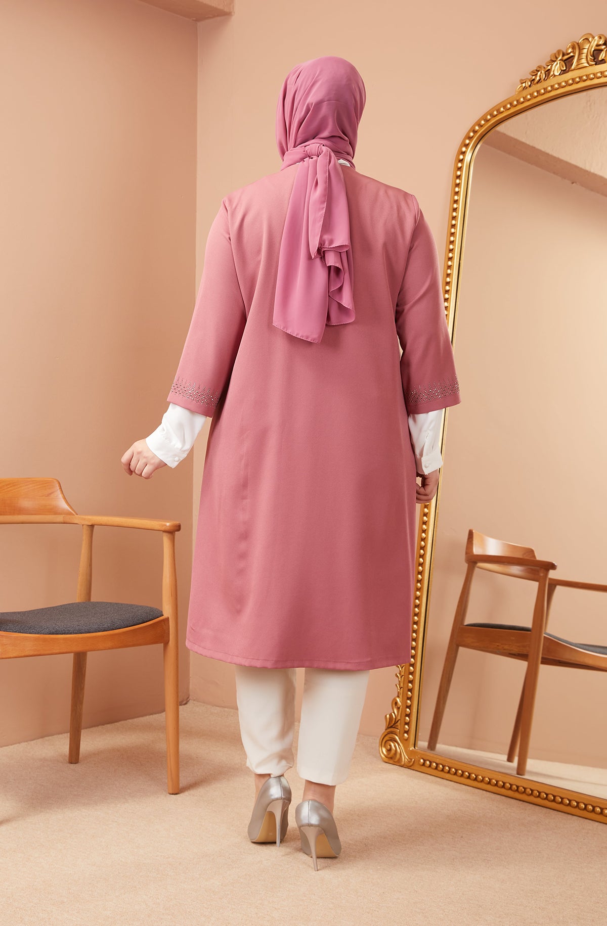 Robe en mousseline grande taille avec pierres bordeaux | 8013-2-7