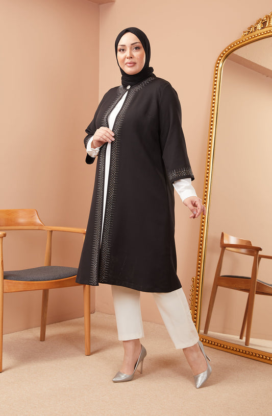 Robe en mousseline grande taille avec pierres bordeaux | 8013-2-7