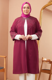Big size chiffon dress with stones Burgundy | 8013-2-7