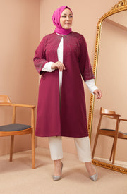 Big size chiffon dress with stones Burgundy | 8013-2-7