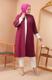 Big size chiffon dress with stones Burgundy | 8013-2-7