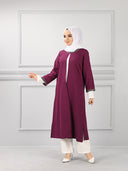 Kolları Şerit Taşlı Üçlü Takım Mor | 11006
