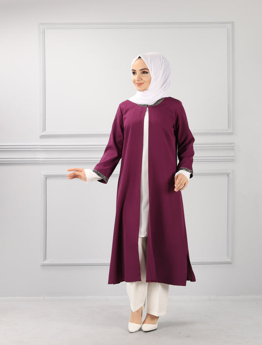 Ensemble 3 pieces mauve avec Pierres sur Les Manches | 11006