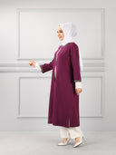 Kolları Şerit Taşlı Üçlü Takım Mor | 11006