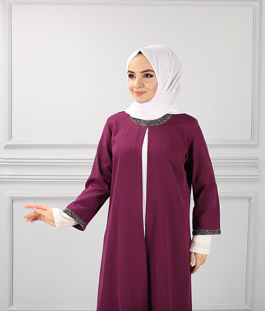Ensemble 3 pieces mauve avec Pierres sur Les Manches | 11006
