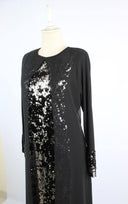 Önü Şifonlu Pulpayet Detaylı Büyük Beden Abiye Elbise Siyah | 8009PUL-1 - Modalale.com