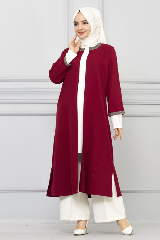 Ensemble 3 pieces  avec Pierres Rouge sur Les Manches | 11006-11
