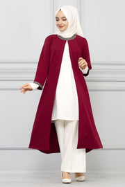 Red three-piece set with stones on the sleeves and collar | 11006-11