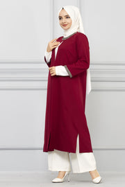 Red three-piece set with stones on the sleeves and collar | 11006-11