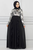 Üstü Pul Payet Altı Şifon Detaylı Abiye Gri  | 701924