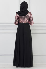 فستان سهرة مزين بشيفون الترتر وردي  | 7019.