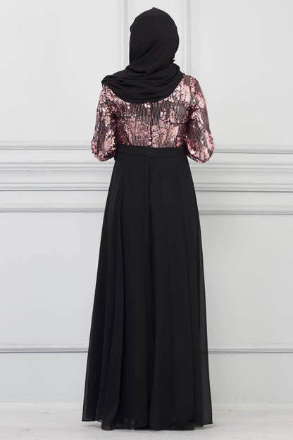 Robe de soirée détaillée en mousseline de soie à sequins Rose | 7019-3
