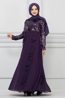 Üstü Pul Payet Altı Şifon Detaylı Abiye Mor | 701912
