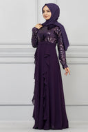 Üstü Pul Payet Altı Şifon Detaylı Abiye Mor | 701912