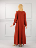 Önü Taş Baskılı Büyük Beden Abiye Elbise Kiremit | 3010-29 - Modalale.com