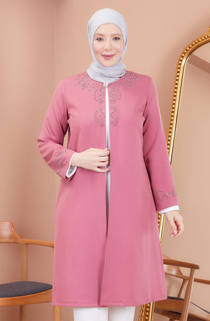 Robe en mousseline grande taille avec pierres bordeaux | 8013-2-7