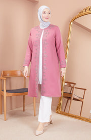 Robe en mousseline grande taille avec pierres bordeaux | 8013-2-7