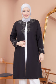 Robe en mousseline grande taille avec pierres bordeaux | 8013-2-7