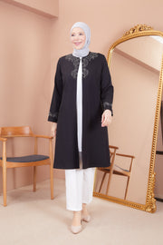 Robe en mousseline grande taille avec pierres bordeaux | 8013-2-7
