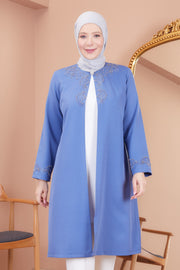 Robe en mousseline grande taille avec pierres bordeaux | 8013-2-7