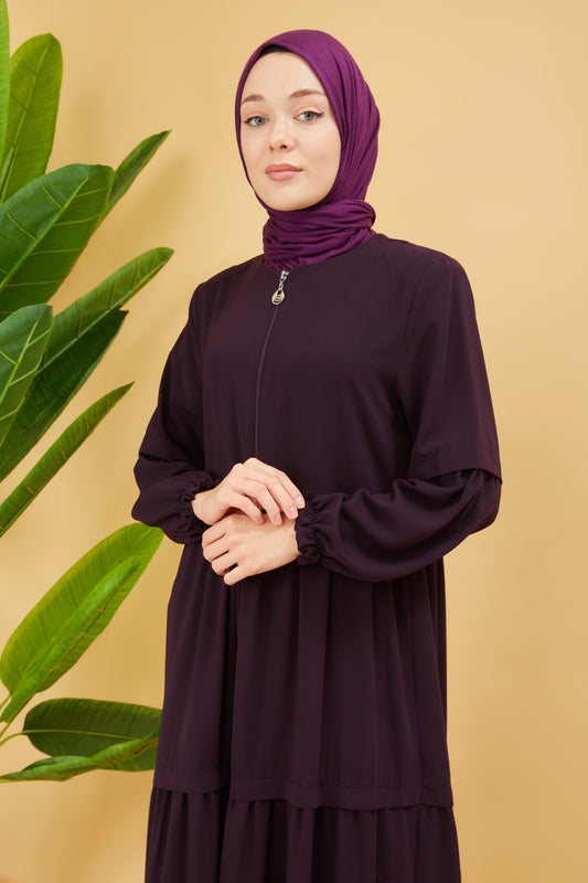 Kat Detaylı Bol Kesim Ferace Mürdüm | 20688