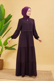 Abaya avec une coupe large couleur aubergine | 2068-8