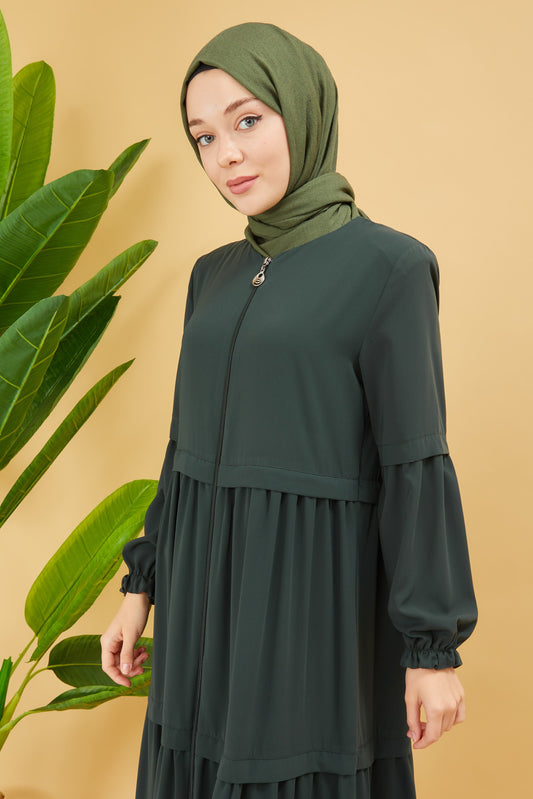 Kat Detaylı Bol Kesim Ferace Haki | 20689
