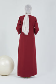 Abaya Burgundy Front Embroidered Double Sleeve  | 2058-7