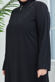 Abaya  Noir  Brodée Pierre Grande Taille| 2063-4-1