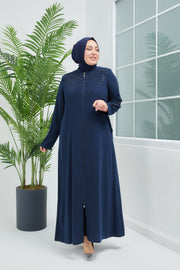 Abaya Big size Navy Blue Stone Embroidered  | 2063-4-5