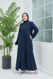 Abaya Big size Navy Blue Stone Embroidered  | 2063-4-5