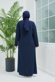Abaya Big size Navy Blue Stone Embroidered  | 2063-4-5