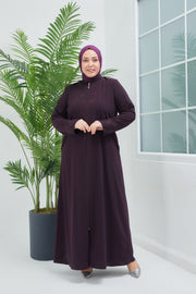Aubergine Big Size Stone Embroidered Abaya| 2063-3-8 