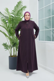 Aubergine Big Size Stone Embroidered Abaya| 2063-3-8 