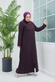 Aubergine Big Size Stone Embroidered Abaya| 2063-3-8 