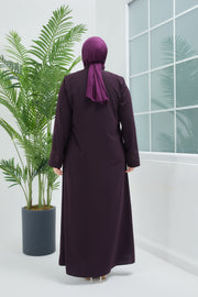 Aubergine Big Size Stone Embroidered Abaya| 2063-3-8 