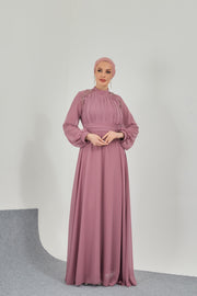 فستان سهرة شيفون وردي | 7768-3