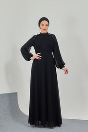 ROBE DE SOIRÉE SHIFON NOIRE | 7768-1