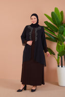 Önü ve Arkası Şifonlu Taş Detaylı Büyük Beden Sendi Elbise Kahverengi | 8013242