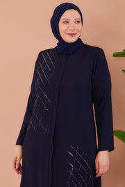 Navy blue Abaya With Shiny Stones | 2073-2-5