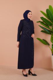 Navy blue Abaya With Shiny Stones | 2073-2-5