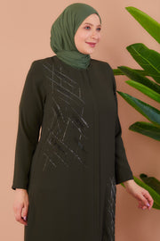 Abaya Kaki Avec Pierres Brillantes | 2073-2-9
