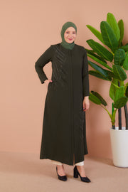 Abaya Kaki Avec Pierres Brillantes | 2073-2-9