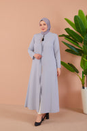 Önü Çift Patlı Taş Detaylı Büyük Beden Ferace Gri | 2066124
