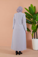 Önü Çift Patlı Taş Detaylı Büyük Beden Ferace Gri | 2066124