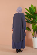 Önü ve Arkası Şifonlu Taş Detaylı Büyük Beden Sendi Elbise Gri | 8013224