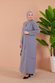 Big size dress with embroidered front with stonesg Grey | 8012-4-24