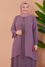Big size chiffon dress with stones pink| 8013-2-3
